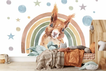  Fototapeta dla dzieci wesoła wiewiórka na tle tęczy M075