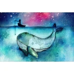  Fototapeta dla dzieci wieloryb, gwiazdy, wędkarz dwk115