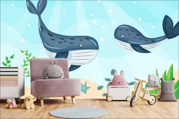  Fototapeta dla dzieci wieloryby w oceanie dwk128