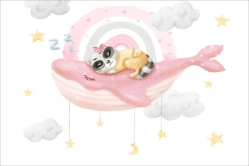  Fototapeta dla dzieci wieloryby , śpiący wieloryb, śpiący lemur, gwiazdki dwk165