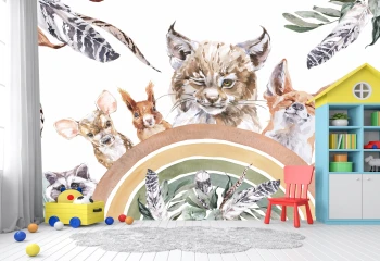  Fototapeta dla dzieci wiewiórka, zajączek, lisek, tęcza, leśne zwierzątka M071