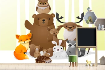  Fototapeta dla dzieci zwierzęta miś, lisek, jeżyk dwk061