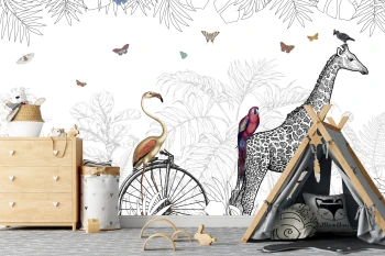   Fototapeta dla dzieci żyrafa, flaming  dwk049