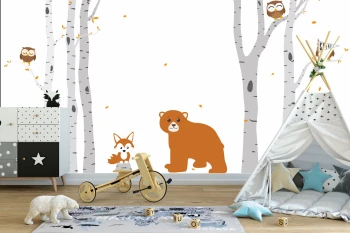  Fototapeta do pokoju dziecięcego lisek, miś, sówka dwk077