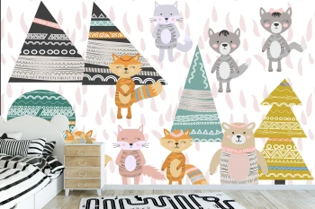  Fototapeta do pokoju dziecięcego misie, liski, las dwk078