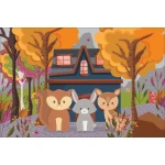  Fototapeta do pokoju dziecięcego leśne zwierzęta, domek, las dwk082