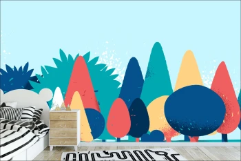  Fototapeta do pokoju dziecięcego kolorowy las, kolorowe drzewa dwk083