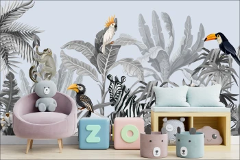  Fototapeta do pokoju dziecięcego dżungla, dzikie zwierzęta, zebra dwk084