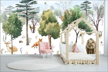  Fototapeta do pokoju dziecięcego leśne zwierzęta, las, sarna, lis, niedźwiedź dwk093