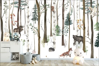  Fototapeta do pokoju dziecięcego leśne zwierzęta, las, sarna, lis, niedźwiedź dwk094