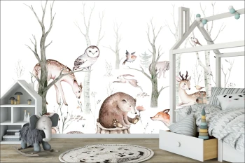 Fototapeta do pokoju dziecięcego leśne zwierzęta, las, sarna, lis, sowa, dwk095
