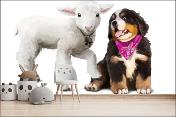  Fototapeta do pokoju dziecięcego owieczka, piesek, przyjaciele dwk134