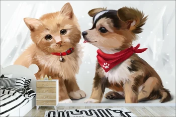  Fototapeta do pokoju dziecięcego kotek, piesek, dwk135