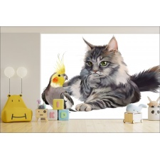 Fototapeta do pokoju dziecięcego kot, papuga dwk136