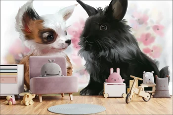  Fototapeta do pokoju dziecięcego króliczek, piesek, przyjaciele dwk138