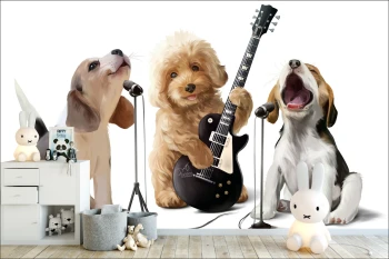  Fototapeta do pokoju dziecięcego śpiewające pieski, pieski, gitara dwk141