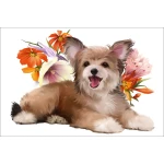  Fototapeta do pokoju dziecięcego szczeniak, kwiaty, akwarela dwk146