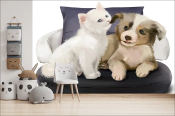  Fototapeta do pokoju dziecięcego przyjaciele, pies, kot dwk147