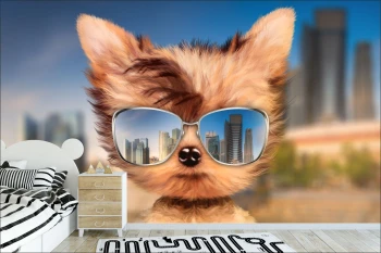  Fototapeta do pokoju dziecięcego piesek, wesoły piesek, piesek w okularach  dwk146