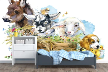  Fototapeta do pokoju dziecięcego osiołek, owieczka, kózka, piesek, kaczuszki dwk155