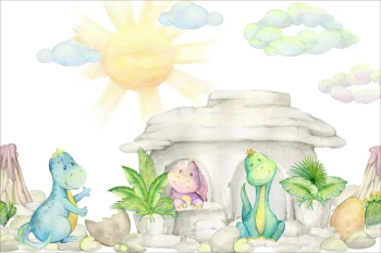  Fototapeta do pokoju dziecięcego wesołe dinozaury, dinozaury, kolorowe dinozaury dwk169