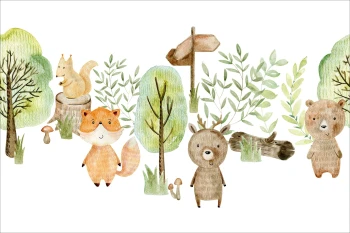  Fototapeta do pokoju dziecięcego wiewiórka, niedźwiadki, las dwk171