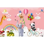  Fototapeta do pokoju dziecięcego wesołe zwierzątka, słonik, żyrafa dwk237