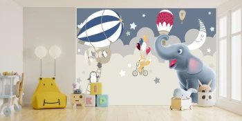  Fototapeta do pokoju dziecięcego słonik, balony, pingwiny dwk238