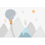  Fototapeta do pokoju dziecięcego lew i żyrafa w balonie, lot balonem, balony, góry dwk239