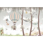  Fototapeta do pokoju dziecięcego misie koala na hamaku, słoń w balonie, drzewa, las dwk243