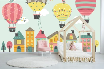  Fototapeta do pokoju dziecięcego kolorowe miasto, kolorowe balony dwk246