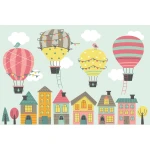  Fototapeta do pokoju dziecięcego kolorowe miasto, kolorowe balony dwk246