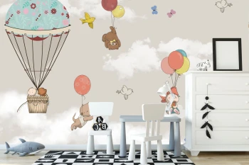  Fototapeta do pokoju dziecięcego balony, baloniki, misie dwk248