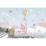 Fototapeta do pokoju dziecięcego różowy słonik, różowe balony, chmurki, gwiazdki dwk250