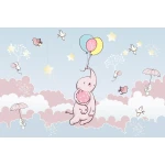  Fototapeta do pokoju dziecięcego różowy słonik, różowe balony, chmurki, gwiazdki dwk250