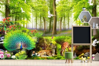  Fototapeta do pokoju dziecięcego polana, las, leśne zwierzęta dwk350