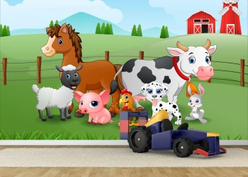  Fototapeta do pokoju dziecięcego farma, konik, krówka, świnka, piesek, kurka dwk359