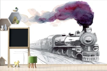  Fototapeta do pokoju dziecięcego pociąg, akwarela dwk361