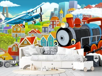  Fototapeta do pokoju dziecięcego lokomotywa, bajka, samolot dwk363