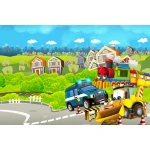  Fototapeta do pokoju dziecięcego pociąg, miasto, ulice, koparka dwk364