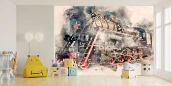  Fototapeta do pokoju dziecięcego lokomotywa, akwarela, pociąg dwk365