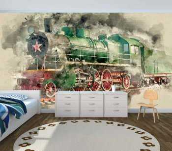  Fototapeta do pokoju dziecięcego pociąg, akwarela dwk366