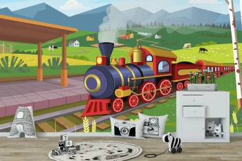  Fototapeta do pokoju dziecięcego pociąg, tory, stacja dwk370