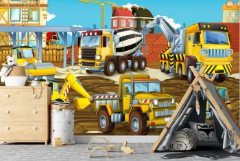  Fototapeta do pokoju dziecięcego maszyny budowlane, budowa dwk371