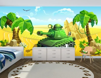 Fototapeta do pokoju dziecięcego czołg, palmy dwk376