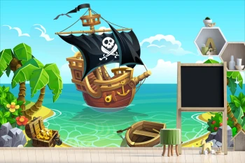 Fototapeta do pokoju dziecięcego statek piracki, wyspa skarbów dwk378