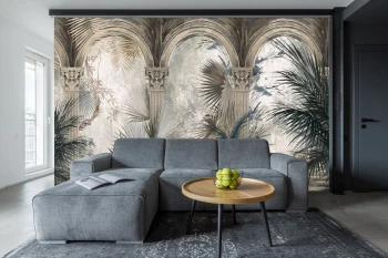  Fototapeta egzotyczne liście wśród kolumn, nowoczesny desing 5453