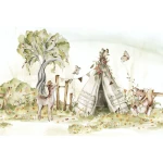  Fototapeta na wymiar magiczny las z sarenką i wiewiórką przy wigwamie M061