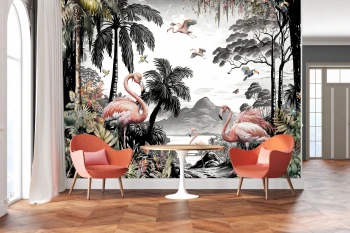  Fototapeta tropiki, egzotyczne liście, flamingi, dżungla 5487