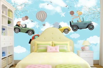  Fototapeta dla dzieci zwierzątka w samochodach dwk015